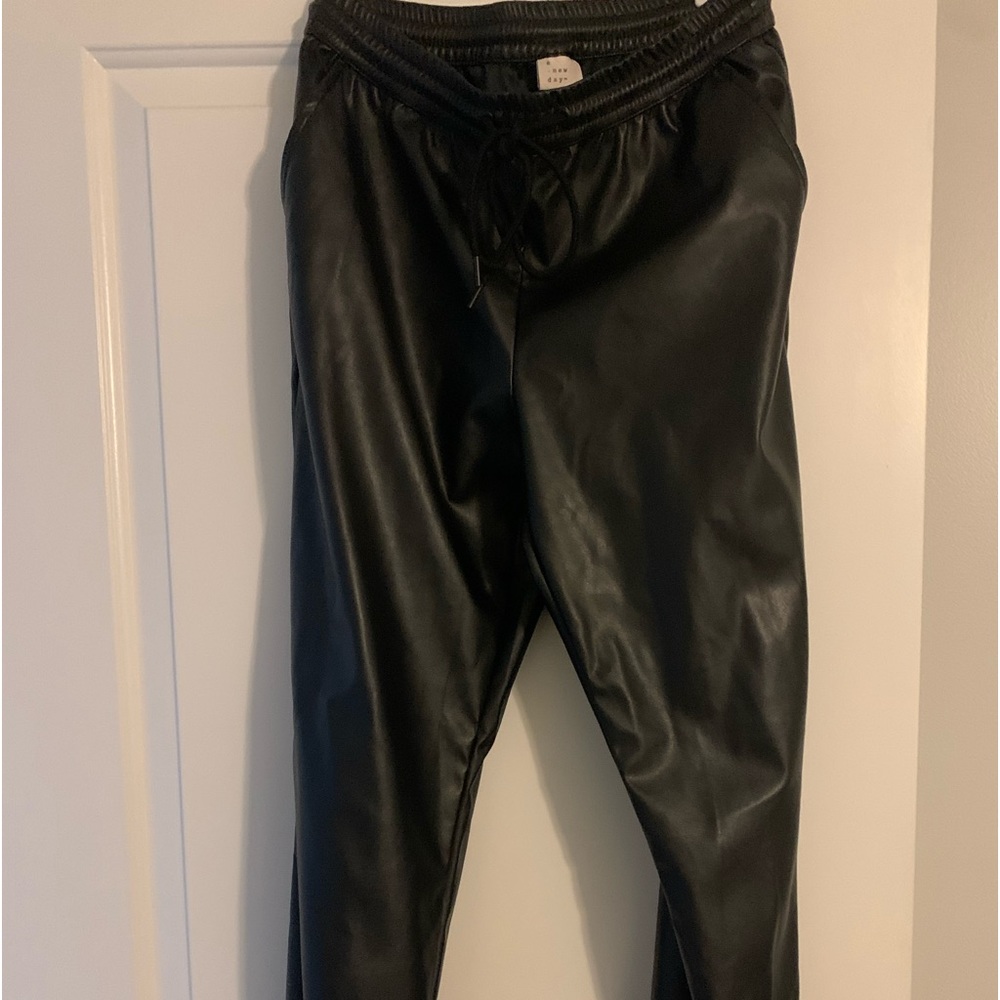 faux leather joggers, a new day